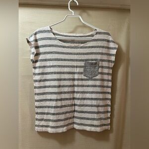 J.Crew Women’s 100% Linen Striped Pocket Tee Size Small